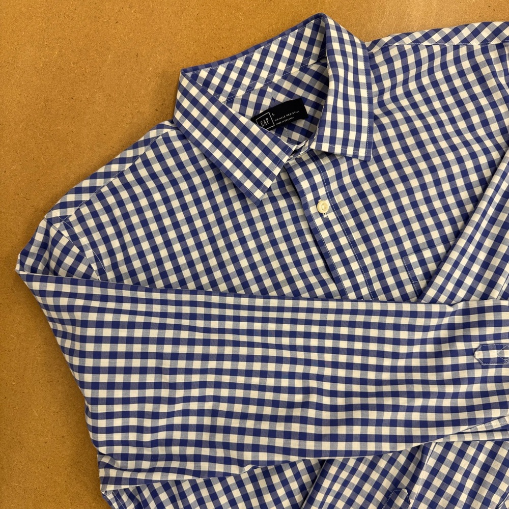GAP Cobalt Blue and White Gingham Men's Dress Shirt